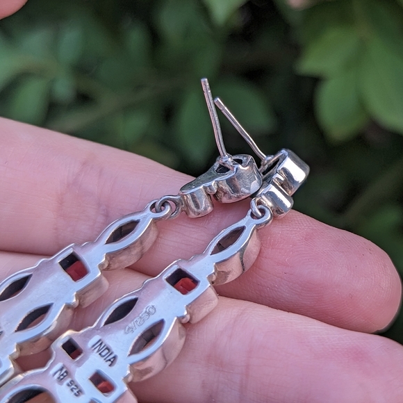 Nicky Butler gemstone sterling silver earrings vintage 925 green red dangle - Picture 4 of 6